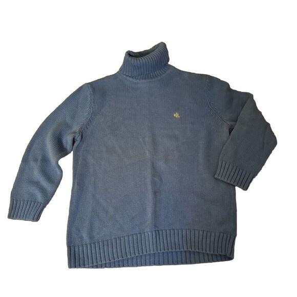 Lauren Ralph Lauren Turtleneck Sweater Medium Blue Logo Pullover - Picture 1 of 3
